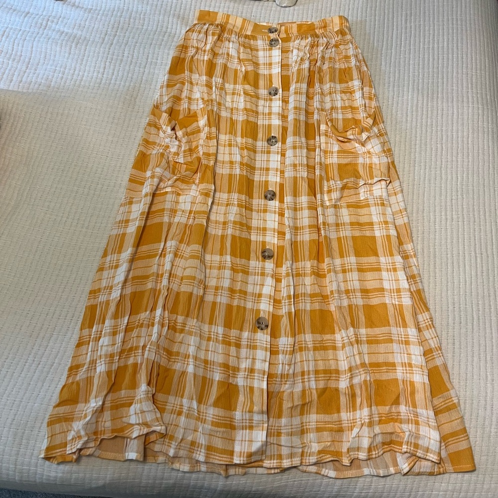 ASOS Yellow Gingham Midi Skirt